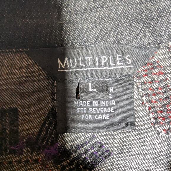 Vtg Y2K Multiples Black Denim Colorful Floral Embroidered Button Up Jacket Sz L - Picture 4 of 5